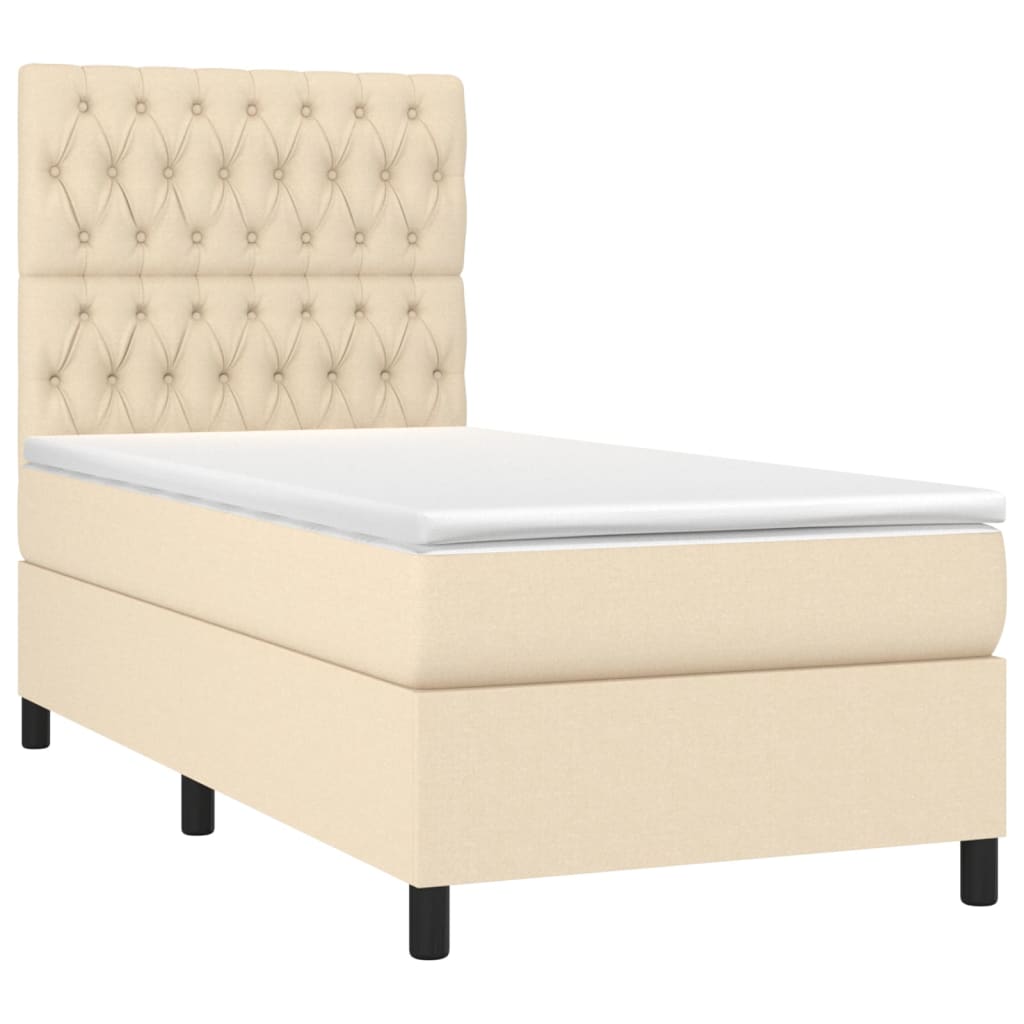 vidaXL Κρεβάτι Boxspring με Στρώμα Κρεμ 90x200 εκ.Υφασμάτινο