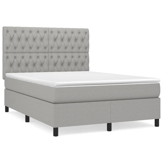 vidaXL Κρεβάτι Boxspring με Στρώμα Ανοιχτό Γκρι 140x190 εκ. Υφασμάτινο
