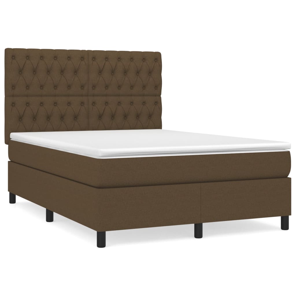 vidaXL Κρεβάτι Boxspring με Στρώμα Σκούρο Καφέ 140x190 εκ. Υφασμάτινο