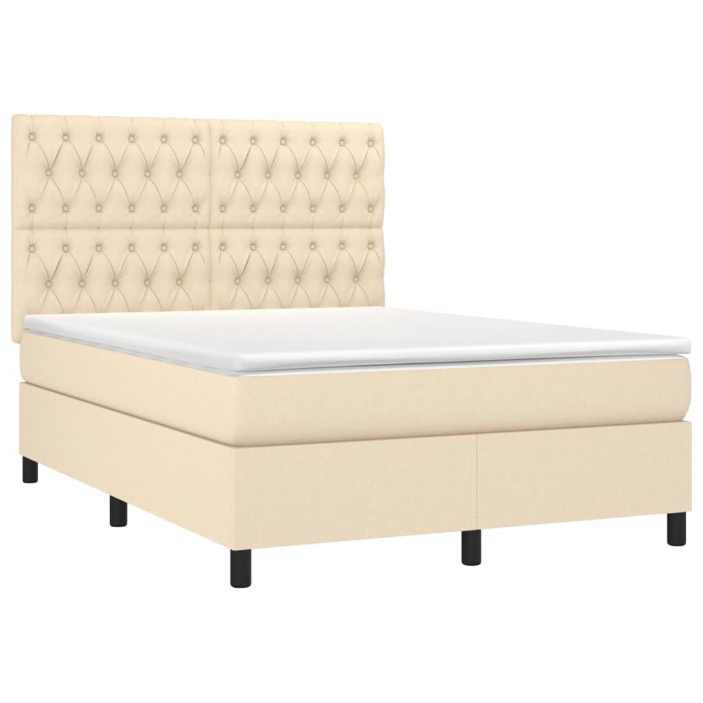 vidaXL Κρεβάτι Boxspring με Στρώμα Κρεμ 140x200 εκ. Υφασμάτινο