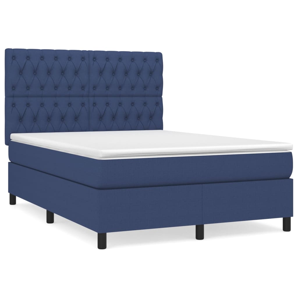 vidaXL Κρεβάτι Boxspring με Στρώμα Μπλε 140x200 εκ. Υφασμάτινο