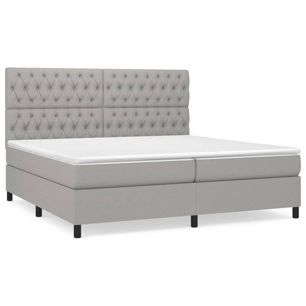 vidaXL Κρεβάτι Boxspring με Στρώμα Ανοιχτό Γκρι 200x200 εκ. Υφασμάτινο