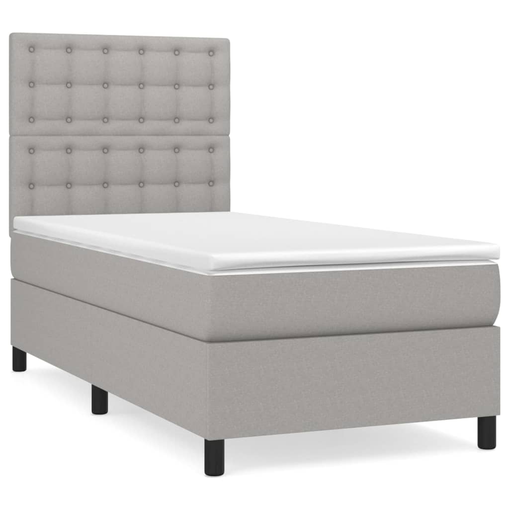 vidaXL Κρεβάτι Boxspring με Στρώμα Ανοιχτό Γκρι 90x190 εκ. Υφασμάτινο