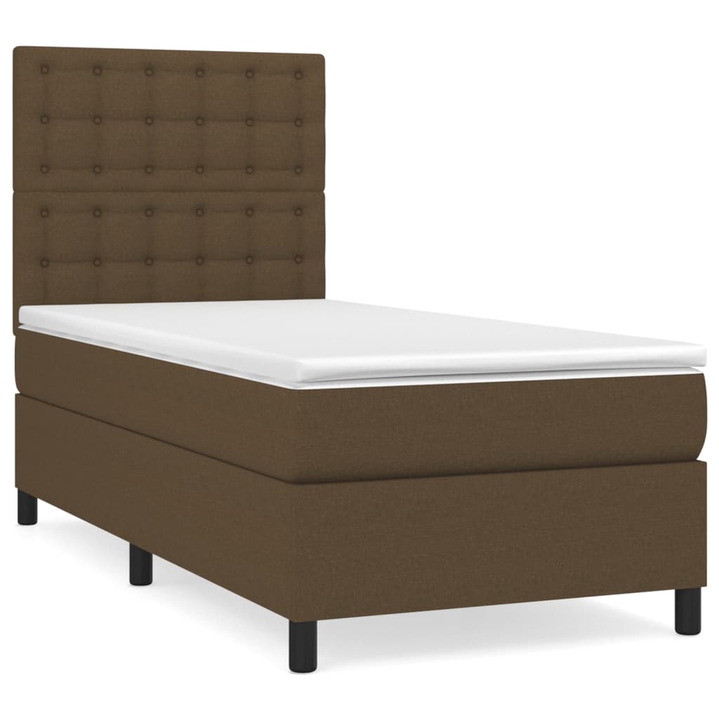 vidaXL Κρεβάτι Boxspring με Στρώμα Σκούρο Καφέ 90x190 εκ. Υφασμάτινο