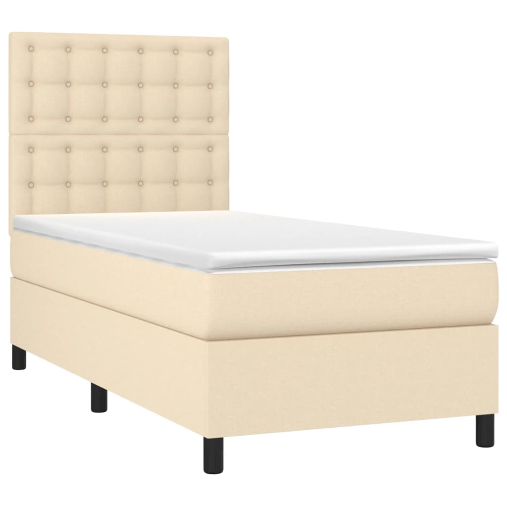 vidaXL Κρεβάτι Boxspring με Στρώμα Κρεμ 90x190 εκ.Υφασμάτινο