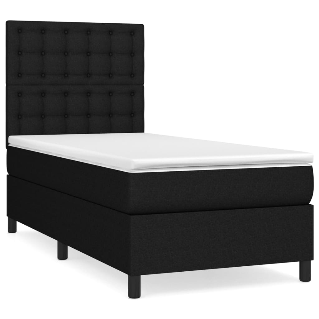 vidaXL Κρεβάτι Boxspring με Στρώμα Μαύρο 90x200 εκ. Υφασμάτινο