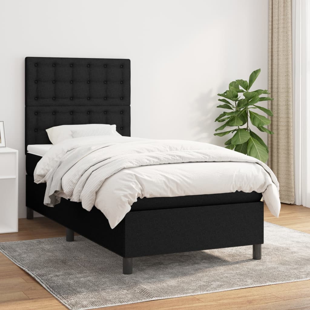 vidaXL Κρεβάτι Boxspring με Στρώμα Μαύρο 100 x 200 εκ. Υφασμάτινο