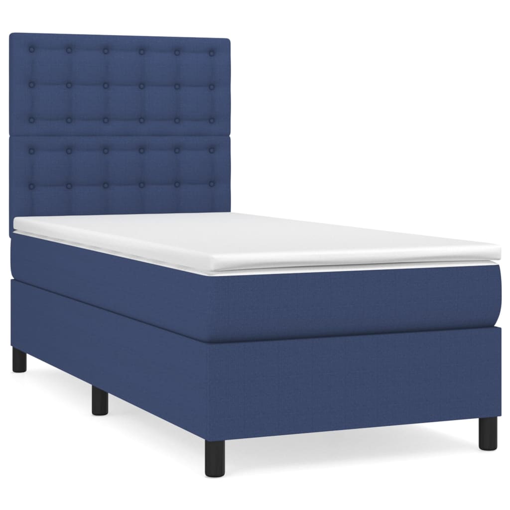 vidaXL Κρεβάτι Boxspring με Στρώμα Μπλε 100 x 200 εκ. Υφασμάτινο