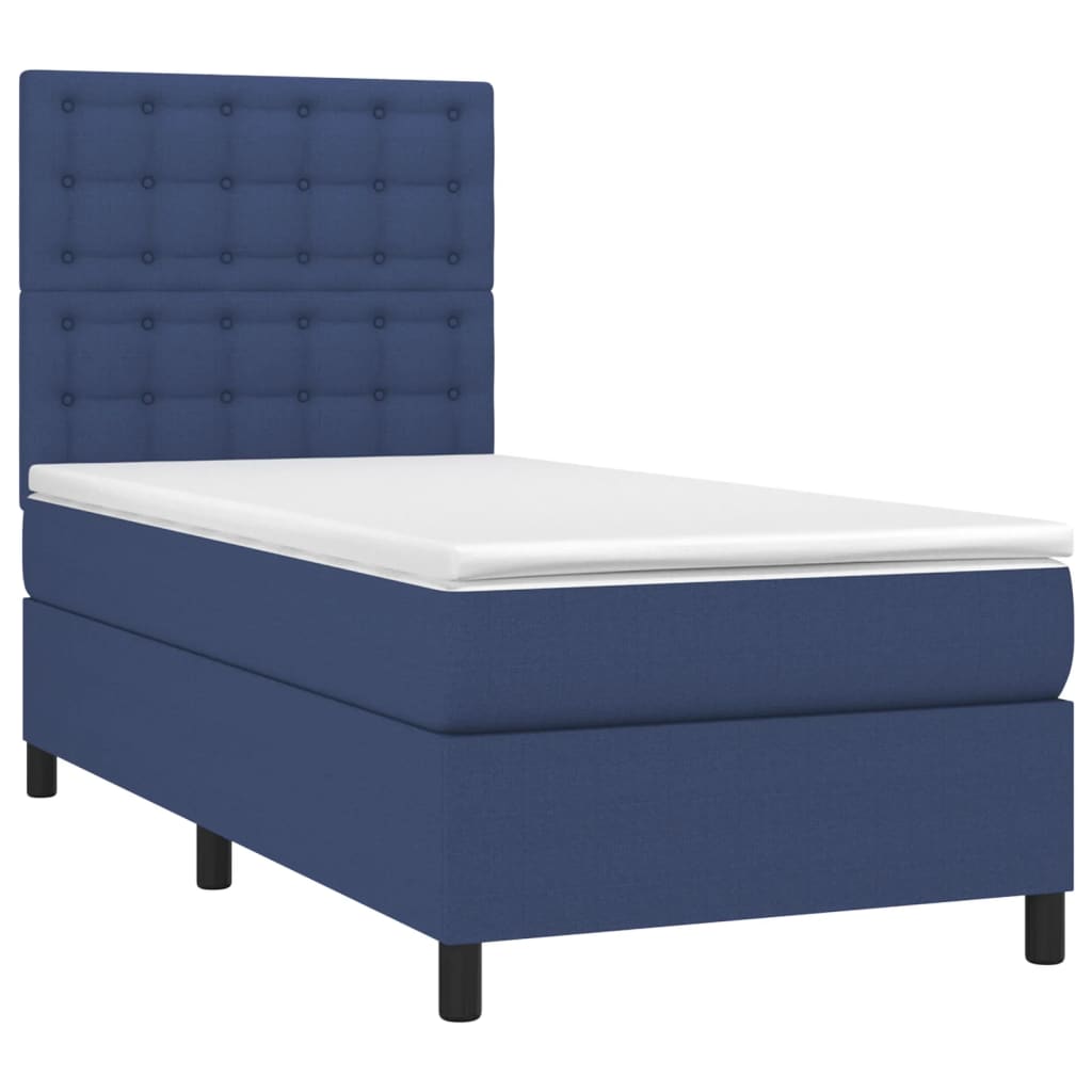 vidaXL Κρεβάτι Boxspring με Στρώμα Μπλε 100 x 200 εκ. Υφασμάτινο