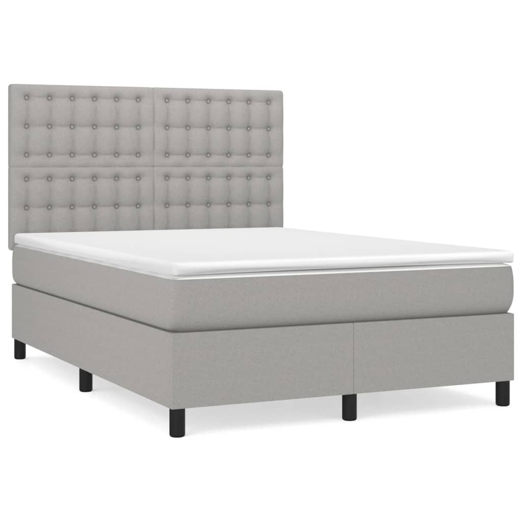 vidaXL Κρεβάτι Boxspring με Στρώμα Ανοιχτό Γκρι 140x190 εκ. Υφασμάτινο
