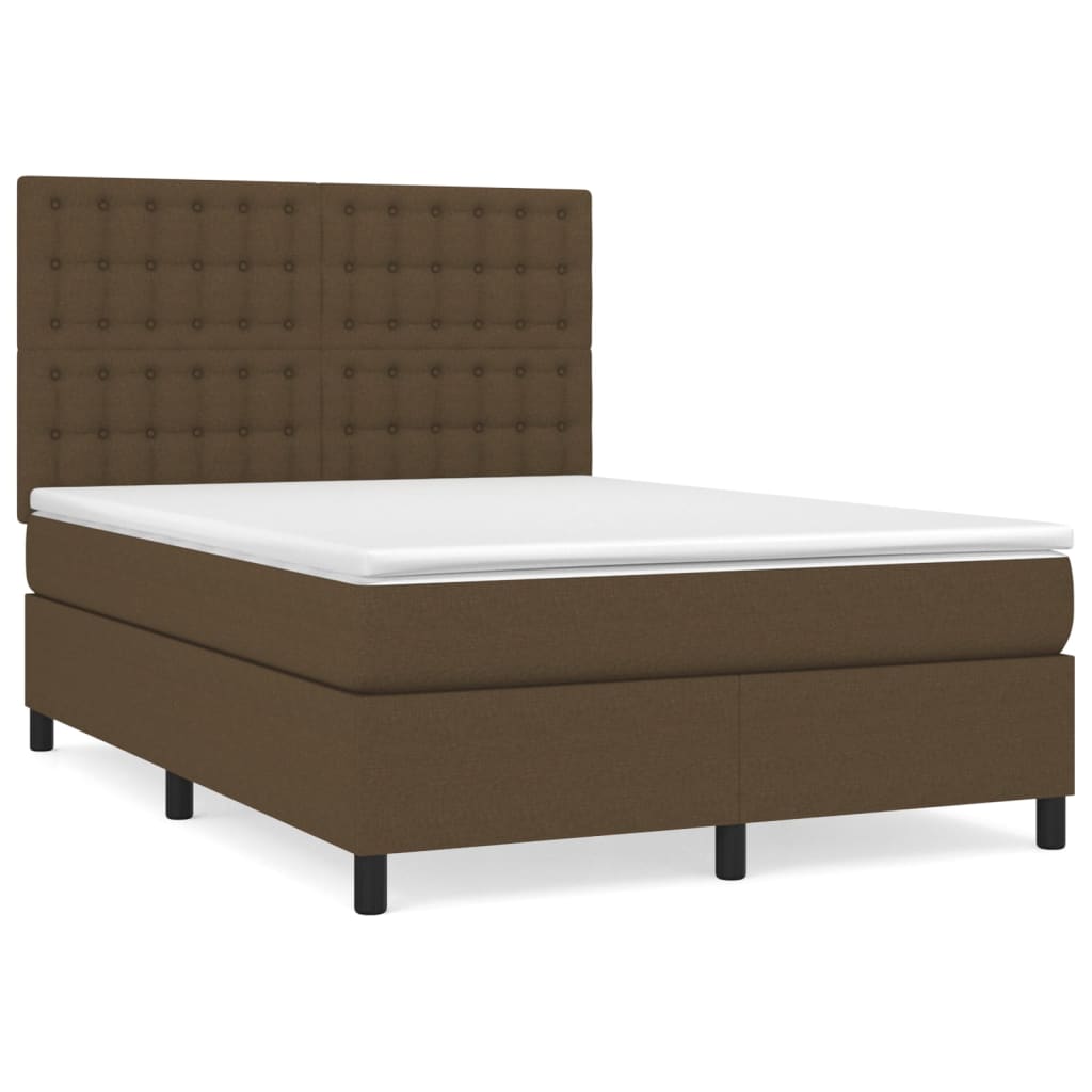 vidaXL Κρεβάτι Boxspring με Στρώμα Σκούρο Καφέ 140x190 εκ. Υφασμάτινο