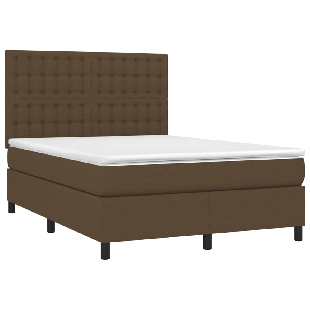 vidaXL Κρεβάτι Boxspring με Στρώμα Σκούρο Καφέ 140x200 εκ Υφασμάτινο