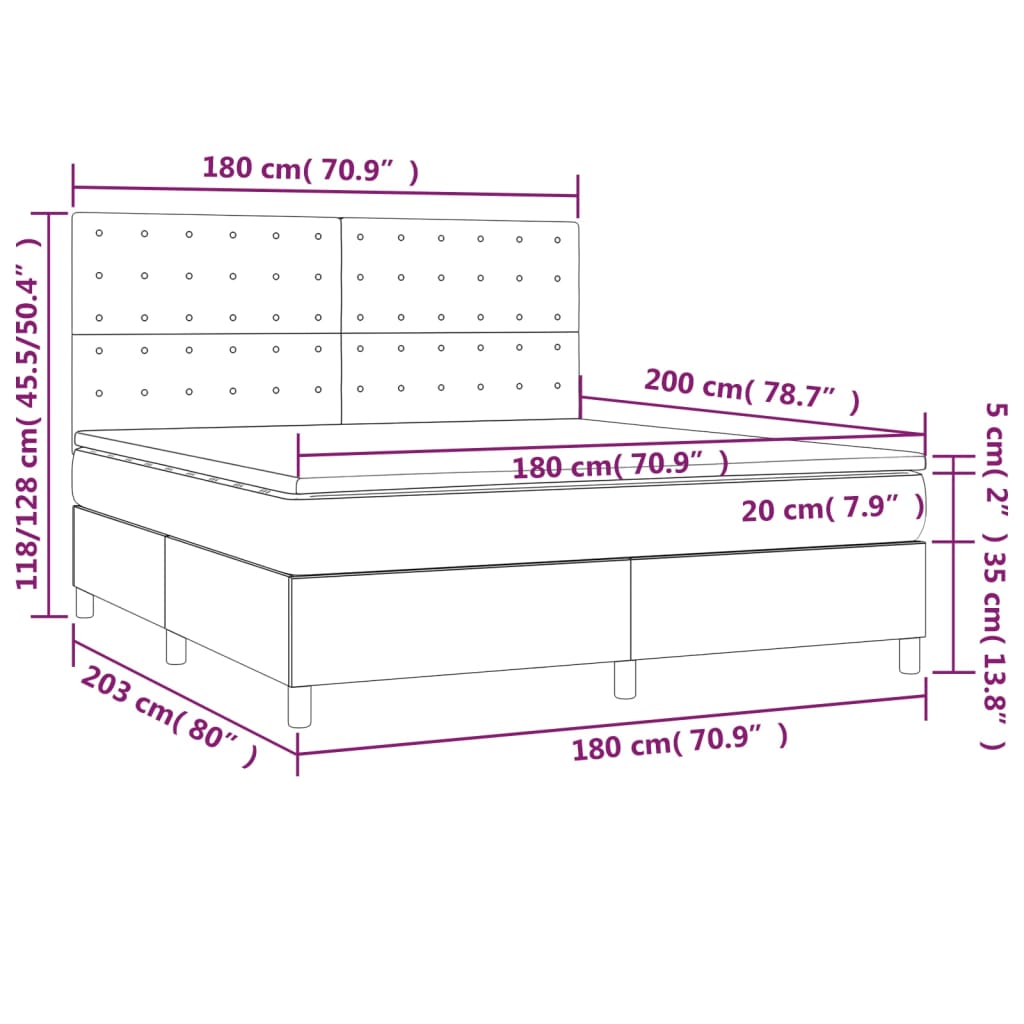 vidaXL Κρεβάτι Boxspring με Στρώμα Σκούρο Γκρι 180x200 εκ Υφασμάτιν