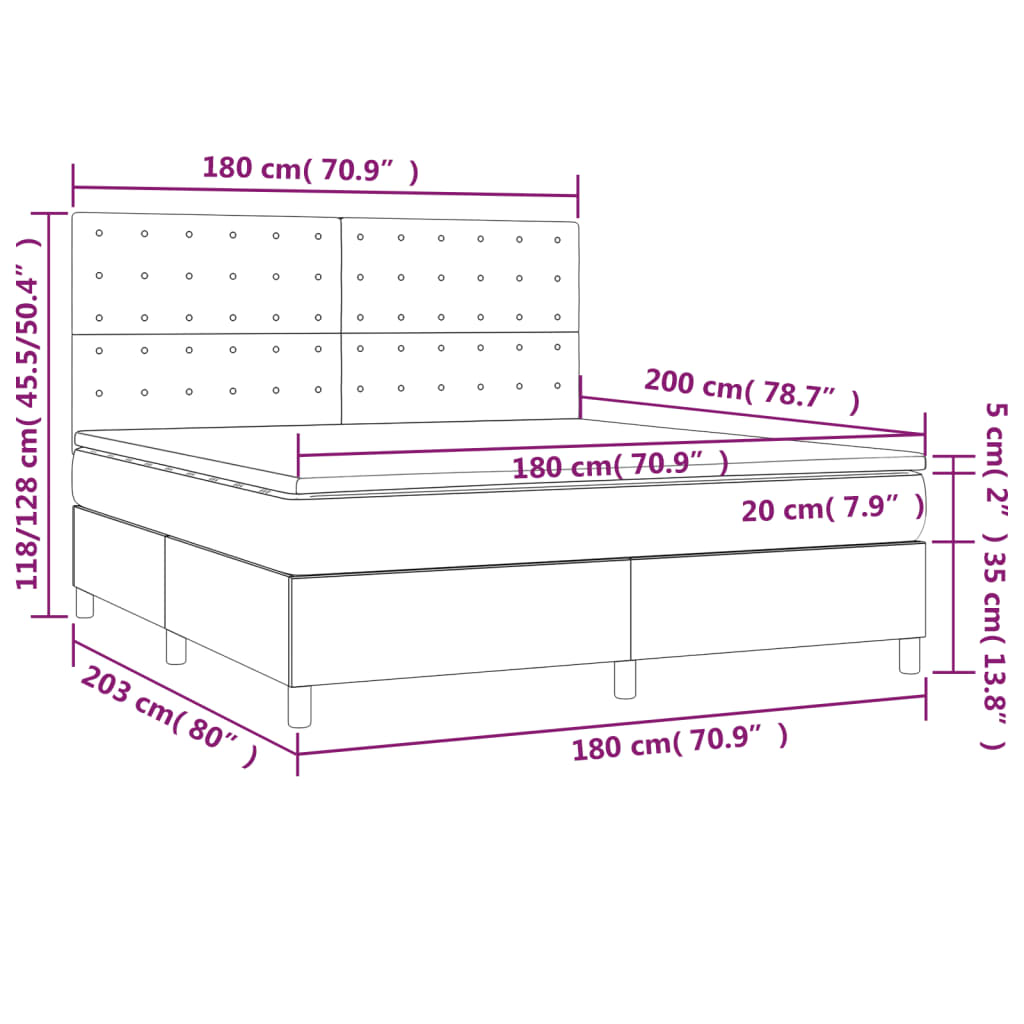 vidaXL Κρεβάτι Boxspring με Στρώμα Μαύρο 180x200 εκ. Υφασμάτινο