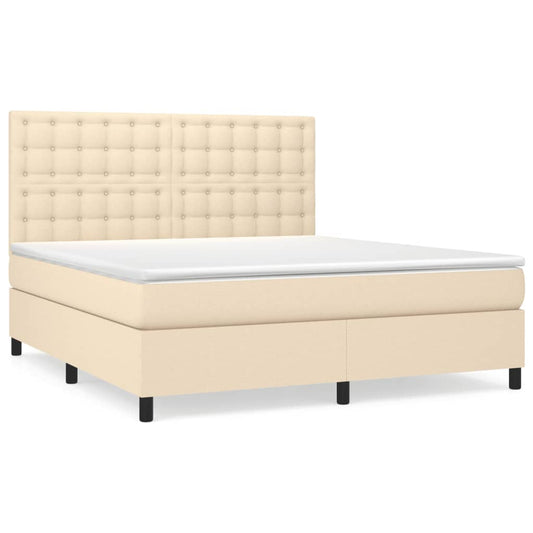 vidaXL Κρεβάτι Boxspring με Στρώμα Κρεμ 180x200 εκ. Υφασμάτινο
