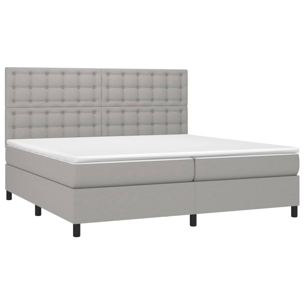 vidaXL Κρεβάτι Boxspring με Στρώμα Ανοιχτό Γκρι 200x200 εκ. Υφασμάτινο