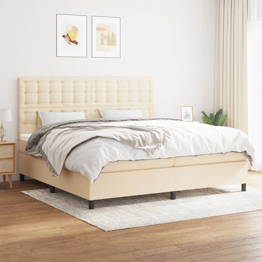 vidaXL Κρεβάτι Boxspring με Στρώμα Κρεμ 200x200 εκ. Υφασμάτινο