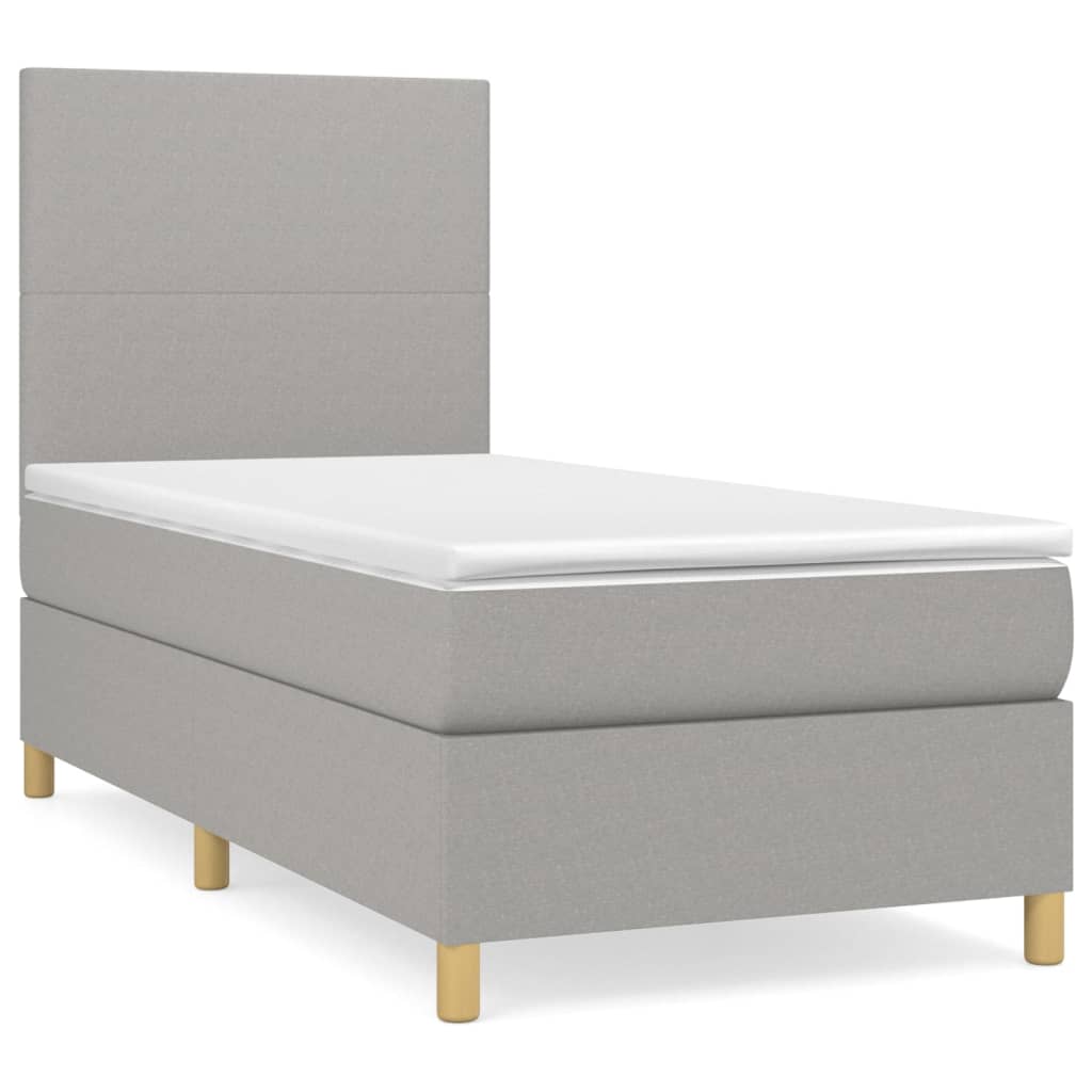 vidaXL Κρεβάτι Boxspring με Στρώμα Ανοιχτό Γκρι 90x190 εκ. Υφασμάτινο