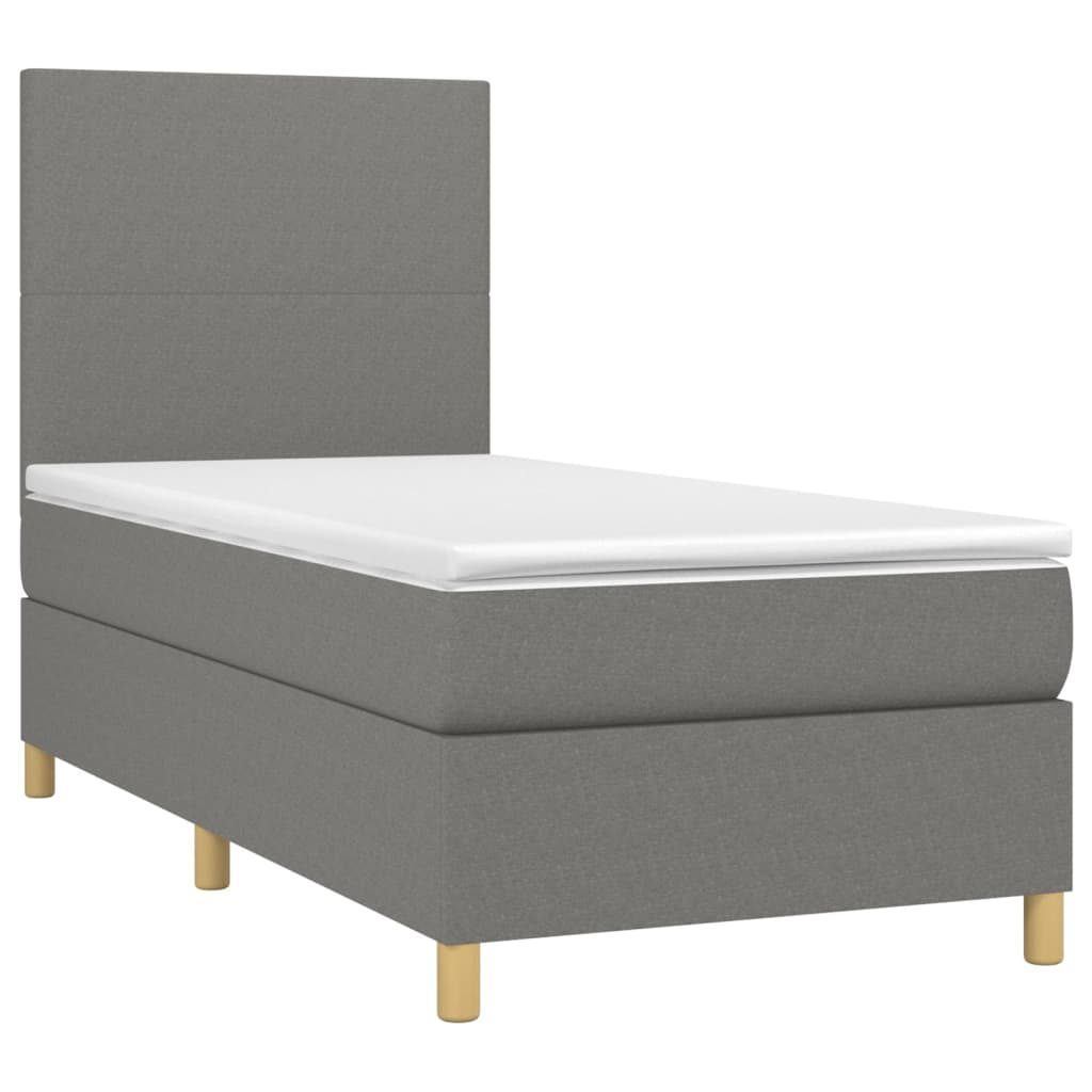 vidaXL Κρεβάτι Boxspring με Στρώμα Σκούρο Γκρι 90x190 εκ. Υφασμάτινο