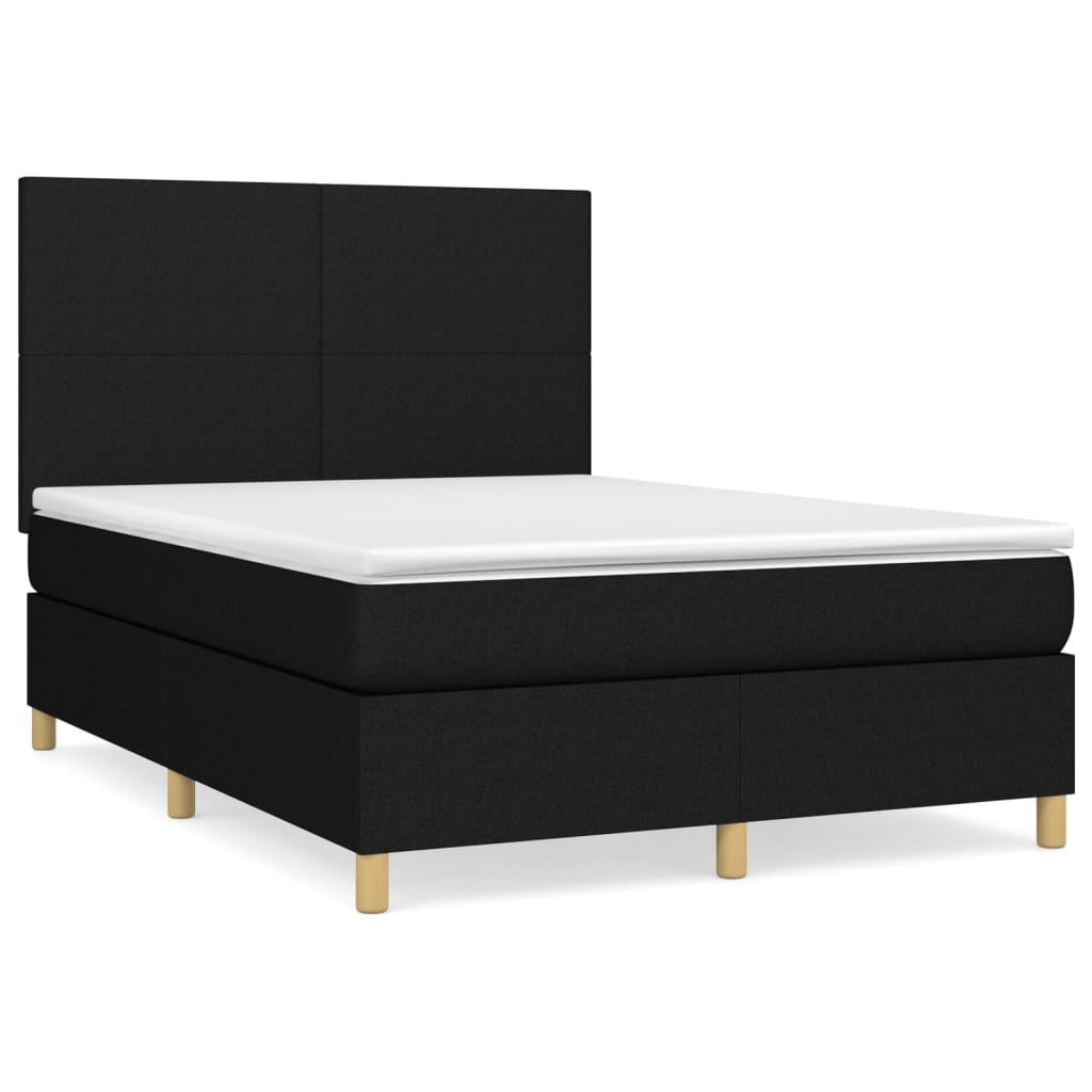 vidaXL Κρεβάτι Boxspring με Στρώμα Μαύρο 140x190 εκ. Υφασμάτινο