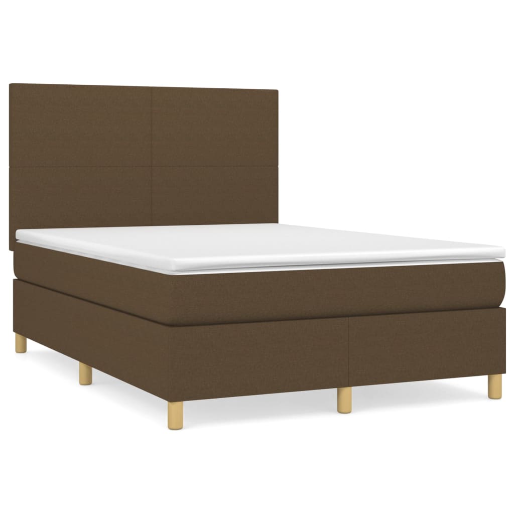 vidaXL Κρεβάτι Boxspring με Στρώμα Σκούρο Καφέ 140x190 εκ. Υφασμάτινο