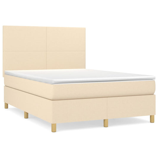 vidaXL Κρεβάτι Boxspring με Στρώμα Κρεμ 140x190 εκ. Υφασμάτινο