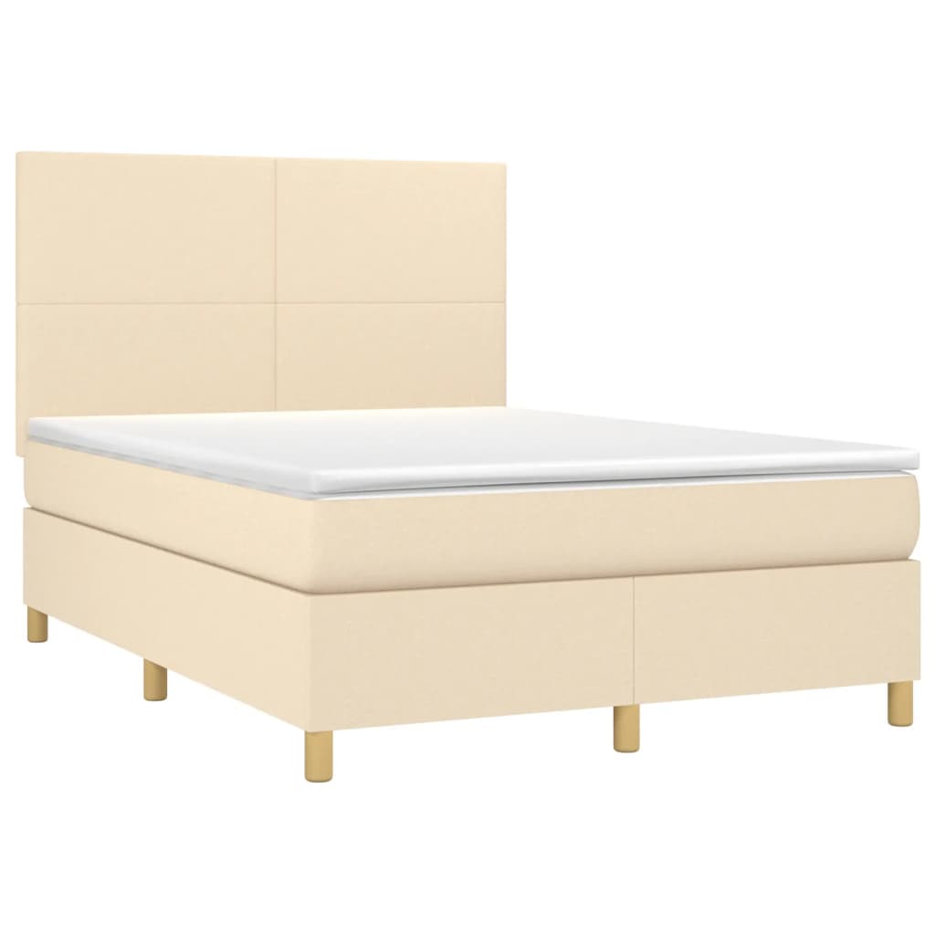 vidaXL Κρεβάτι Boxspring με Στρώμα Κρεμ 140x190 εκ. Υφασμάτινο