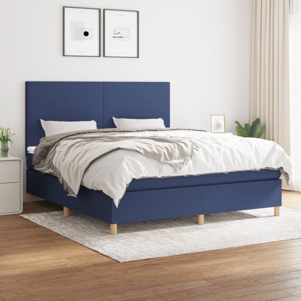 vidaXL Κρεβάτι Boxspring με Στρώμα Μπλε 160x200 εκ. Υφασμάτινο