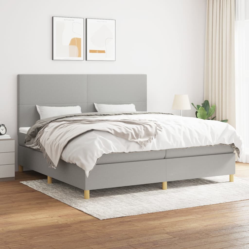 vidaXL Κρεβάτι Boxspring με Στρώμα Ανοιχτό Γκρι 200x200 εκ. Υφασμάτινο