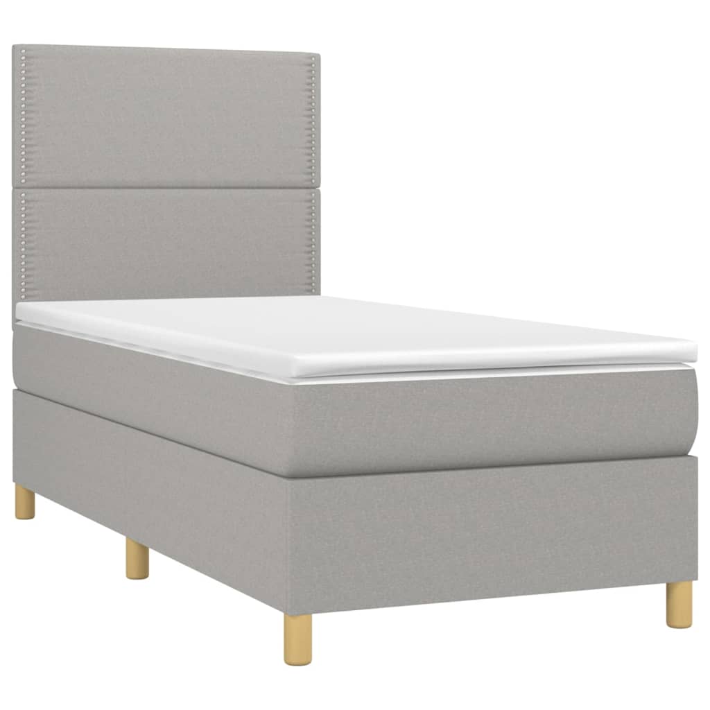 vidaXL Κρεβάτι Boxspring με Στρώμα Ανοιχτό Γκρι 90x190 εκ. Υφασμάτινο