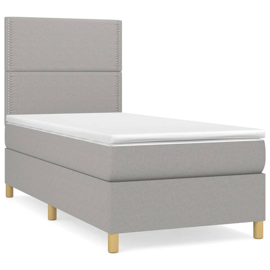vidaXL Κρεβάτι Boxspring με Στρώμα Ανοιχτό Γκρι 100x200 εκ. Υφασμάτινο