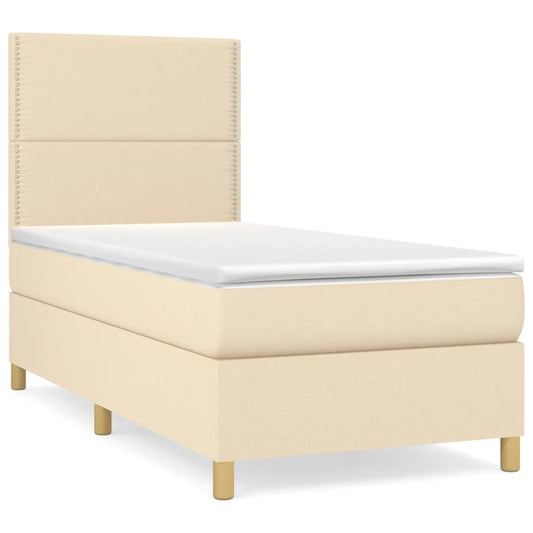 vidaXL Κρεβάτι Boxspring με Στρώμα Κρεμ 100 x 200 εκ. Υφασμάτινο