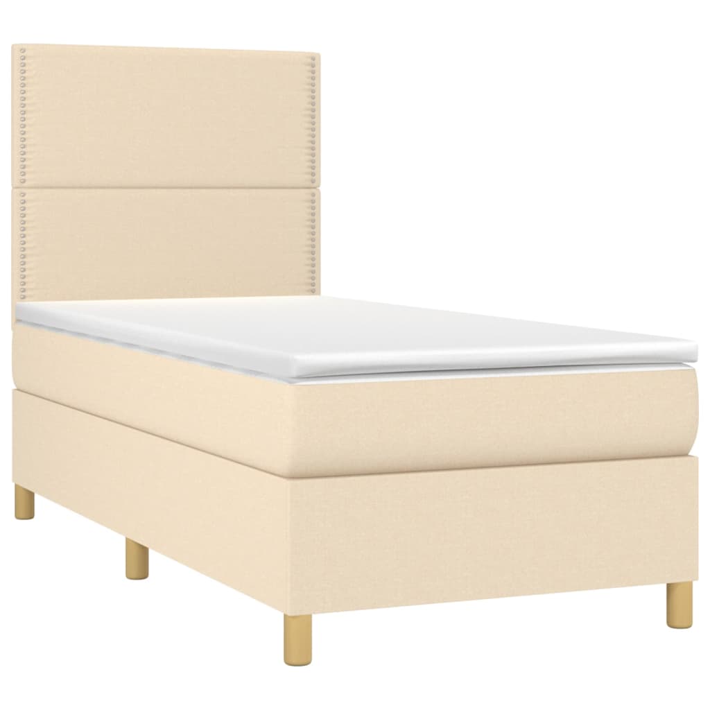 vidaXL Κρεβάτι Boxspring με Στρώμα Κρεμ 100 x 200 εκ. Υφασμάτινο