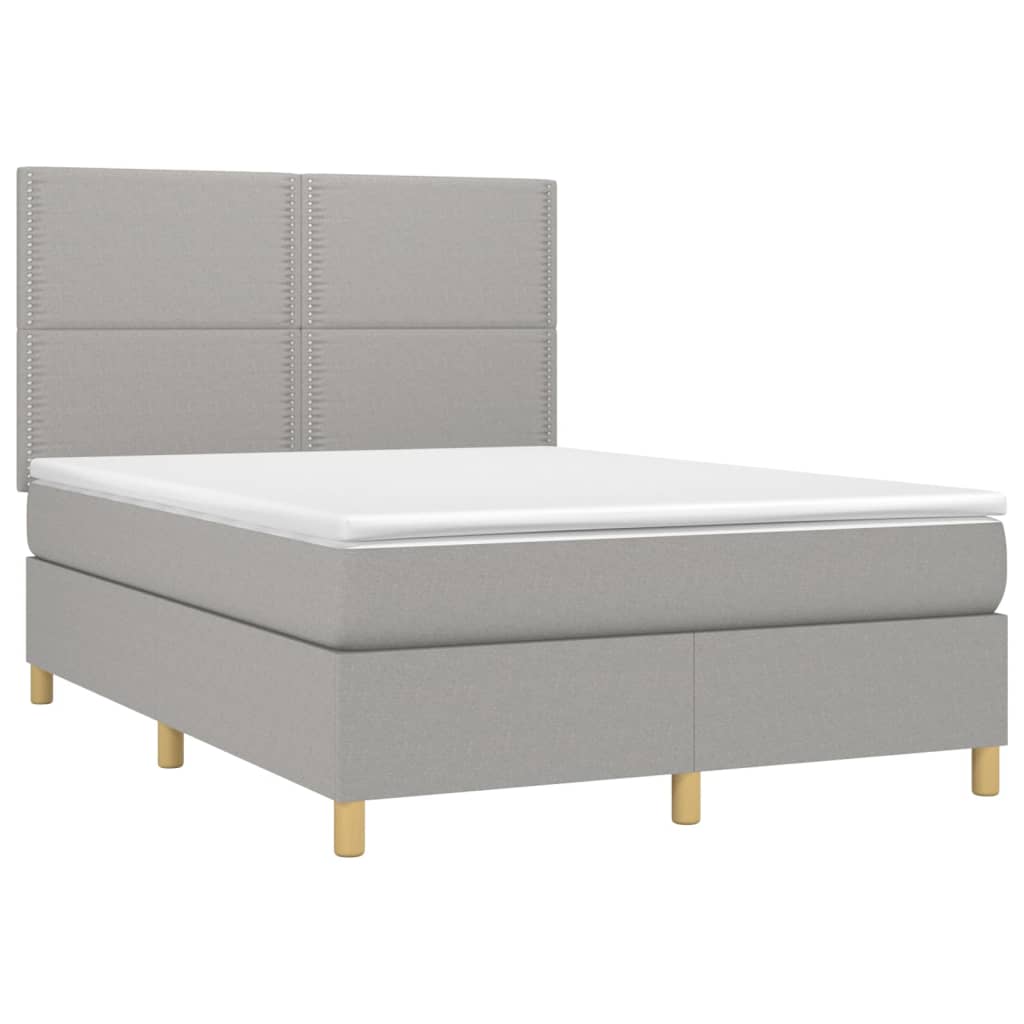 vidaXL Κρεβάτι Boxspring με Στρώμα Ανοιχτό Γκρι 140x190 εκ. Υφασμάτινο