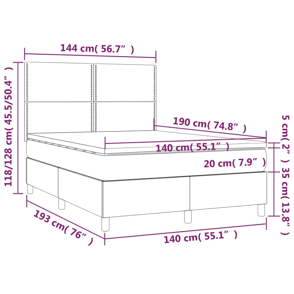 vidaXL Κρεβάτι Boxspring με Στρώμα Μαύρο 140x190 εκ. Υφασμάτινο