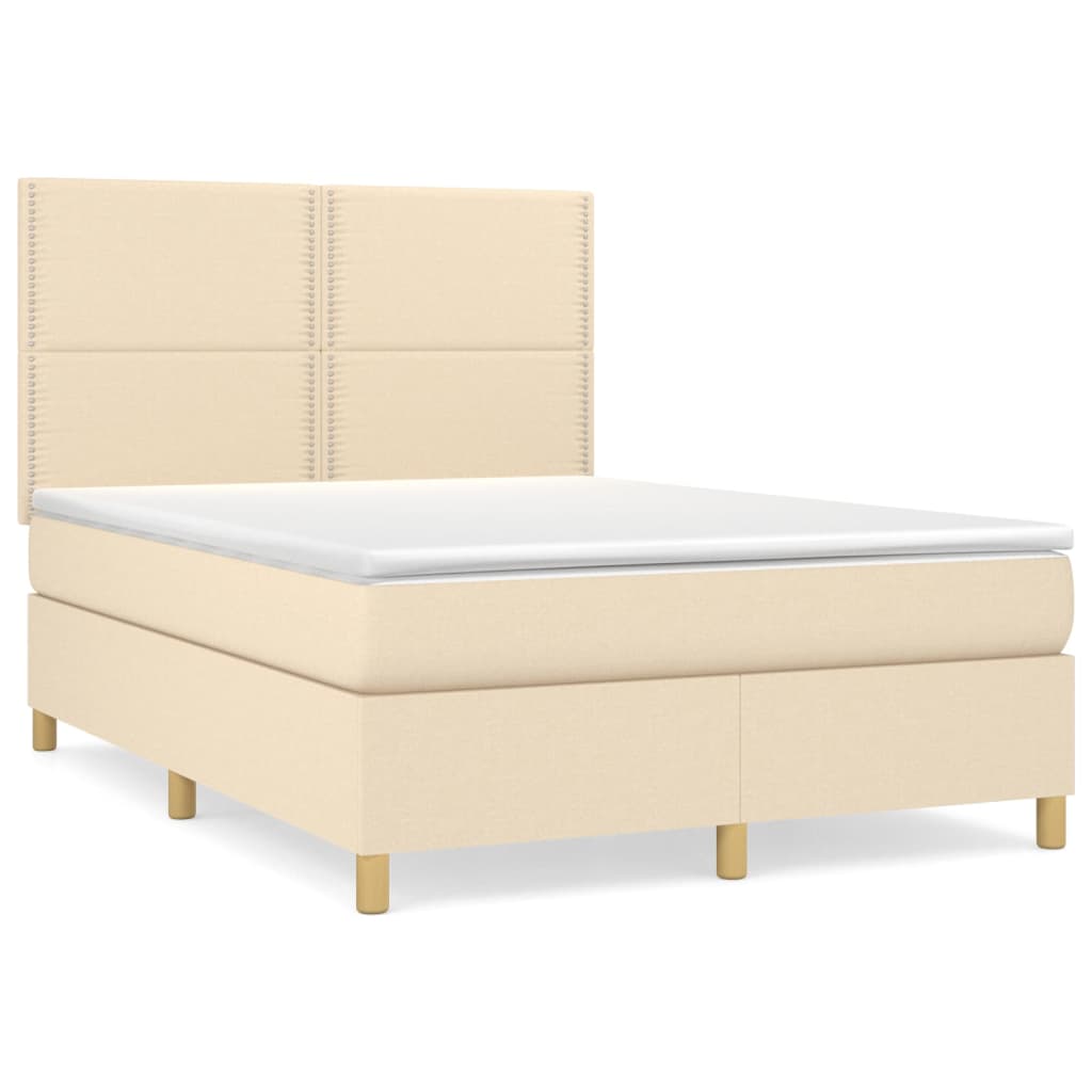 vidaXL Κρεβάτι Boxspring με Στρώμα Κρεμ 140x190 εκ. Υφασμάτινο