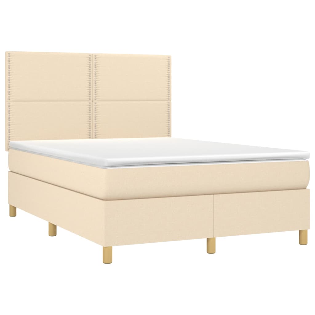 vidaXL Κρεβάτι Boxspring με Στρώμα Κρεμ 140x200 εκ. Υφασμάτινο