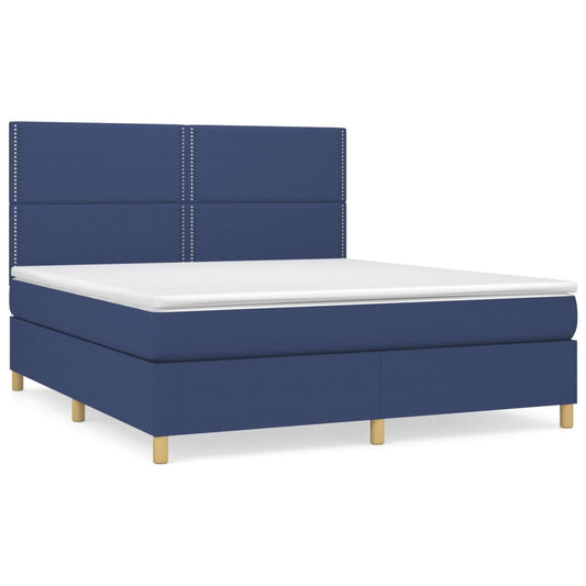 vidaXL Κρεβάτι Boxspring με Στρώμα Μπλε 180x200 εκ. Υφασμάτινο