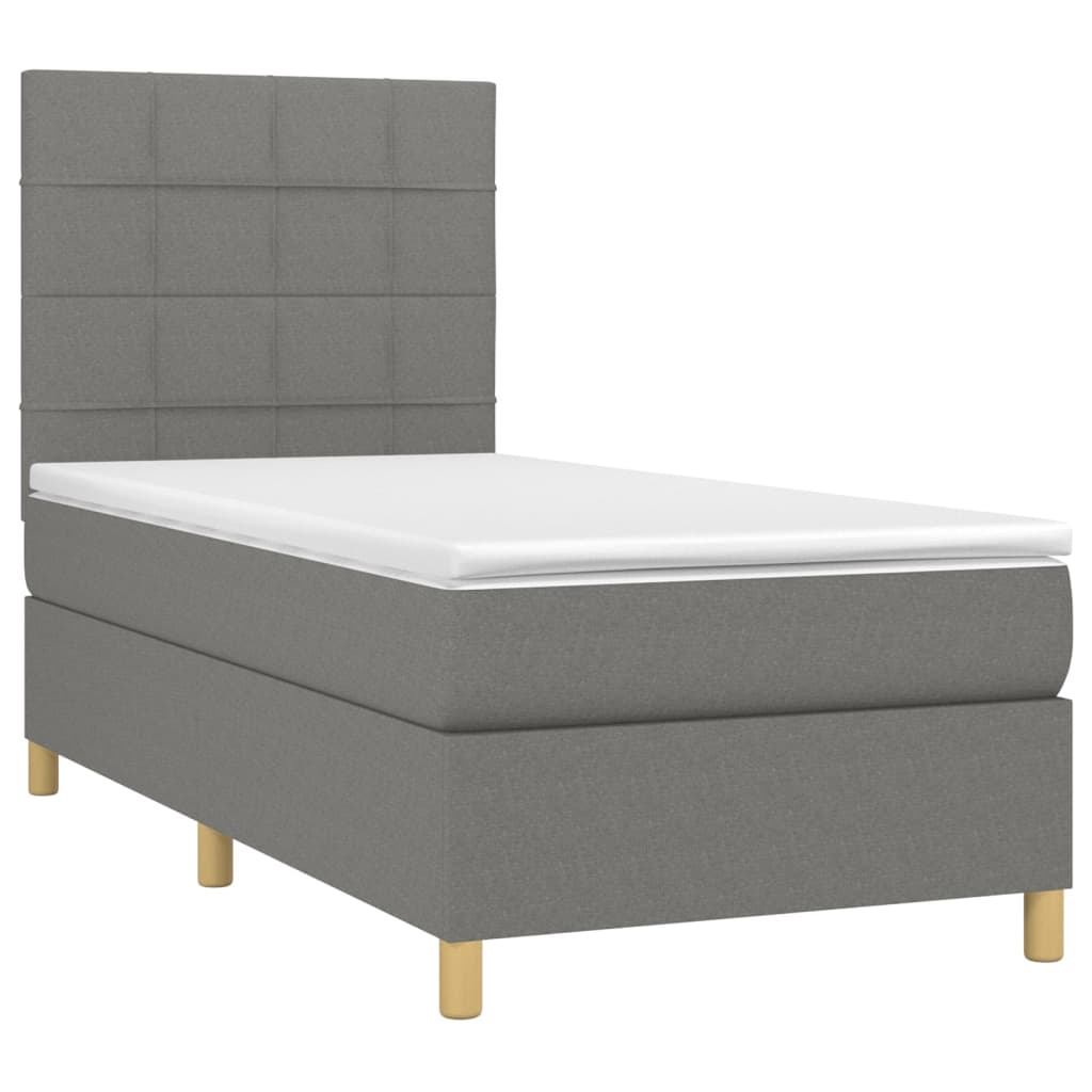 vidaXL Κρεβάτι Boxspring με Στρώμα Σκούρο Γκρι 90x190 εκ. Υφασμάτινο