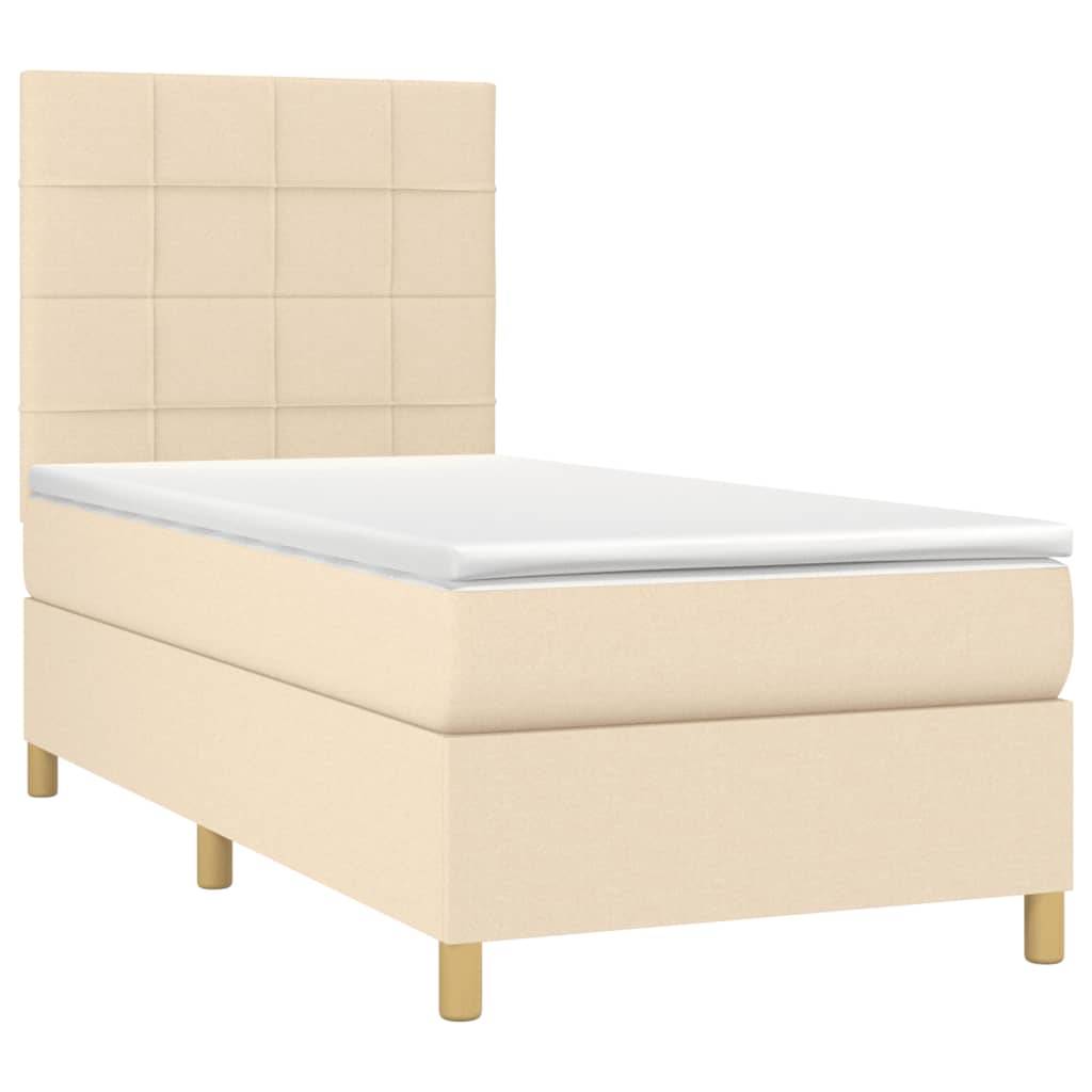 vidaXL Κρεβάτι Boxspring με Στρώμα Κρεμ 90x190 εκ.Υφασμάτινο