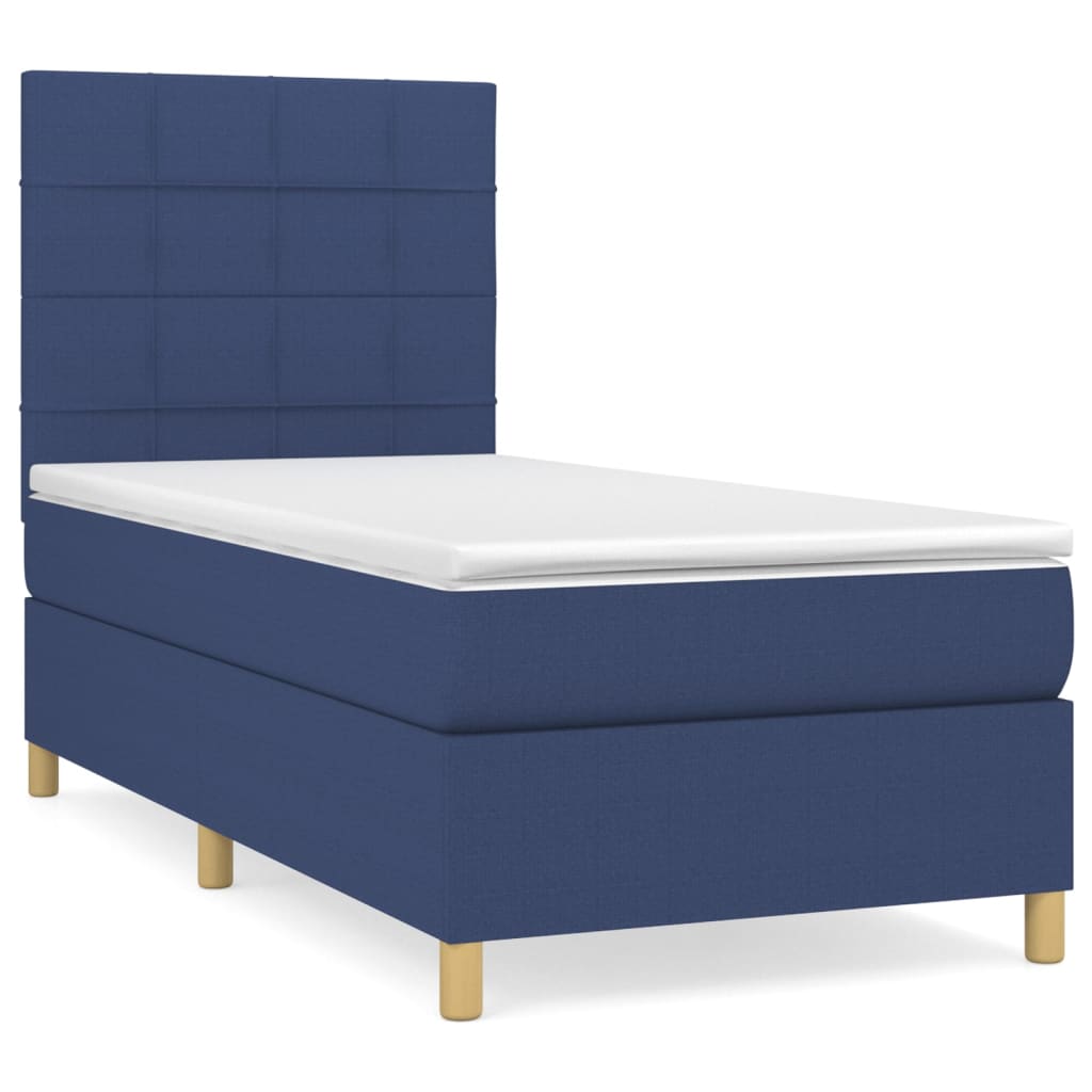 vidaXL Κρεβάτι Boxspring με Στρώμα Μπλε 90x200 εκ.Υφασμάτινο