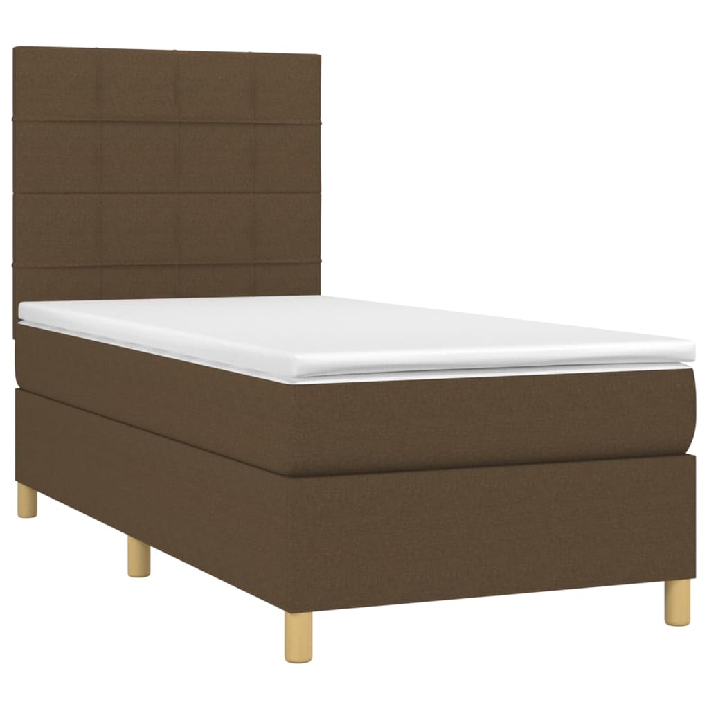 vidaXL Κρεβάτι Boxspring με Στρώμα Σκούρο Καφέ 100x200 εκ. Υφασμάτινο