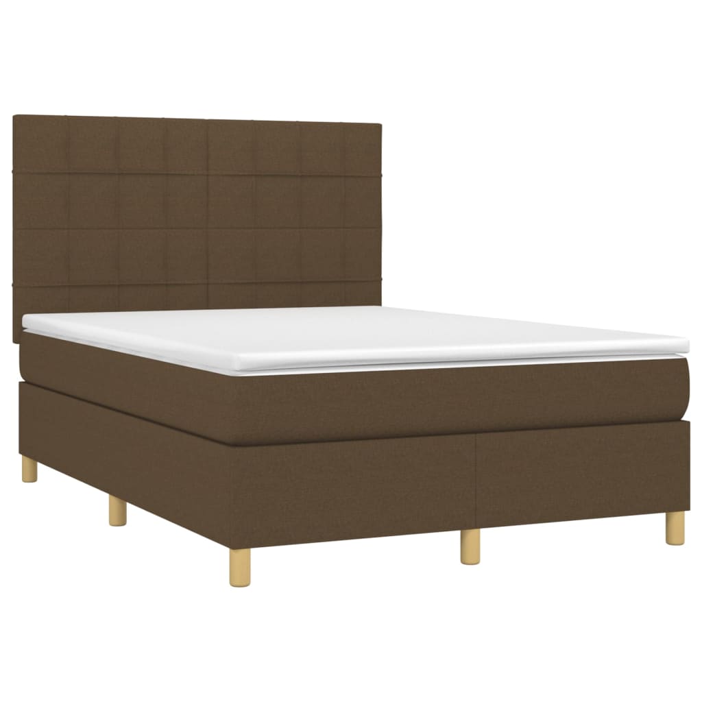 vidaXL Κρεβάτι Boxspring με Στρώμα Σκούρο Καφέ 140x190 εκ. Υφασμάτινο