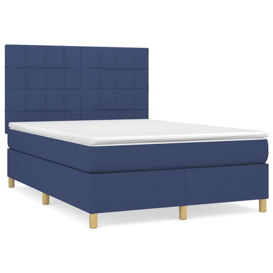vidaXL Κρεβάτι Boxspring με Στρώμα Μπλε 140x200 εκ. Υφασμάτινο