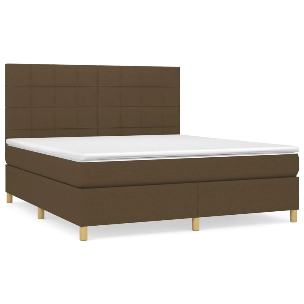 vidaXL Κρεβάτι Boxspring με Στρώμα Σκούρο Καφέ 180x200 εκ Υφασμάτινο