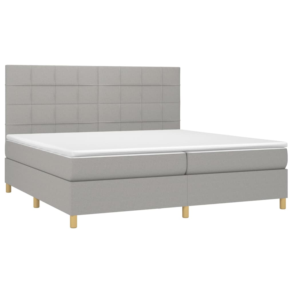 vidaXL Κρεβάτι Boxspring με Στρώμα Ανοιχτό Γκρι 200x200 εκ. Υφασμάτινο
