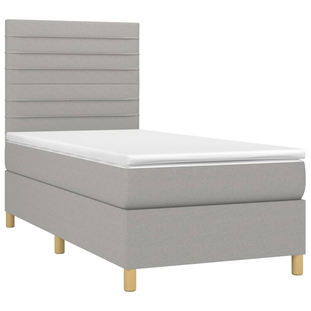 vidaXL Κρεβάτι Boxspring με Στρώμα Ανοιχτό Γκρι 90x190 εκ. Υφασμάτινο