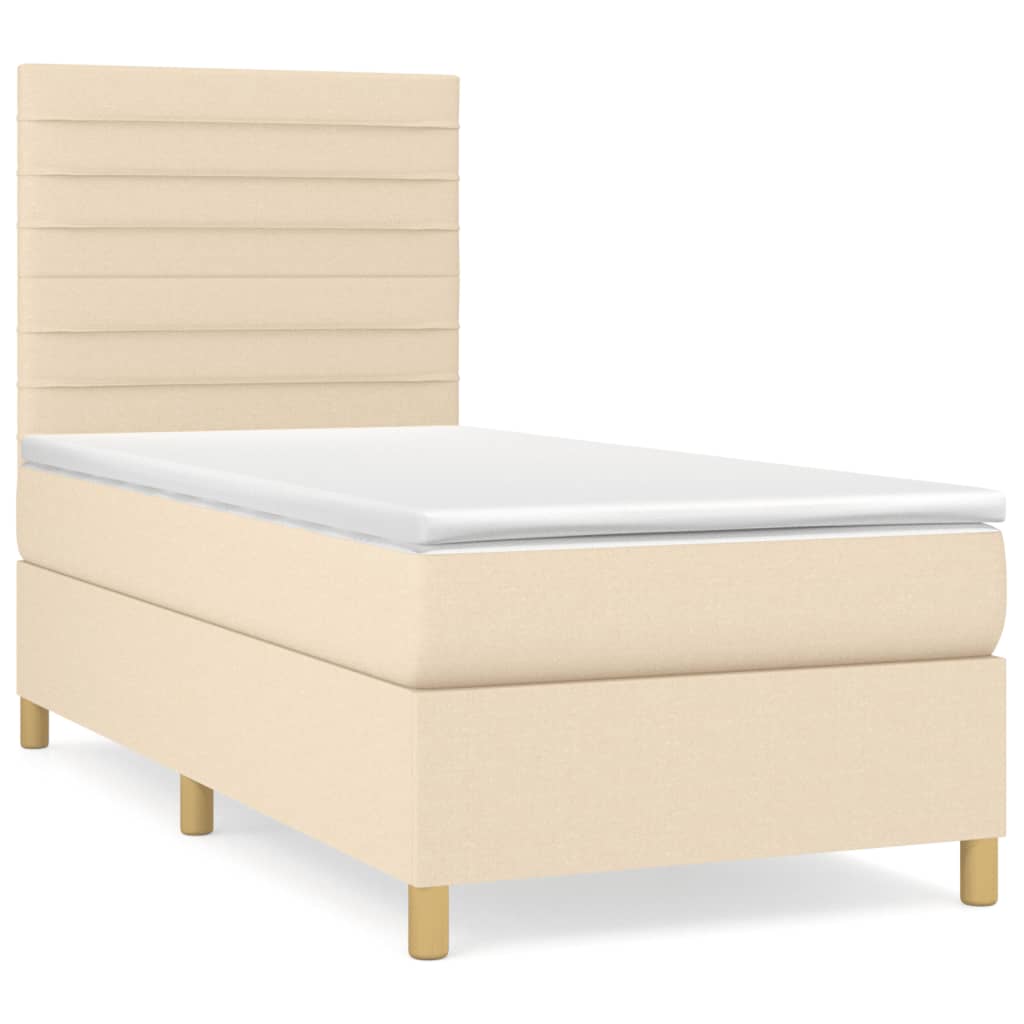 vidaXL Κρεβάτι Boxspring με Στρώμα Κρεμ 90x190 εκ.Υφασμάτινο