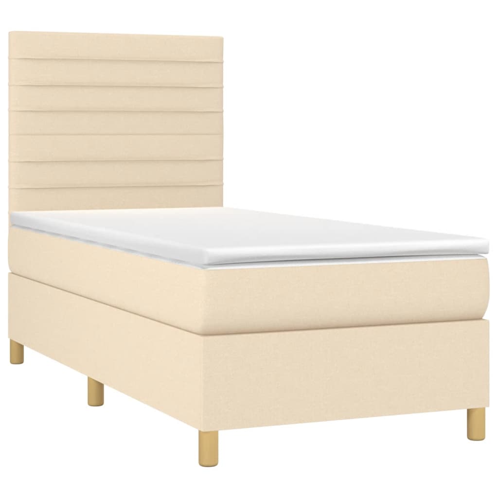 vidaXL Κρεβάτι Boxspring με Στρώμα Κρεμ 90x190 εκ.Υφασμάτινο