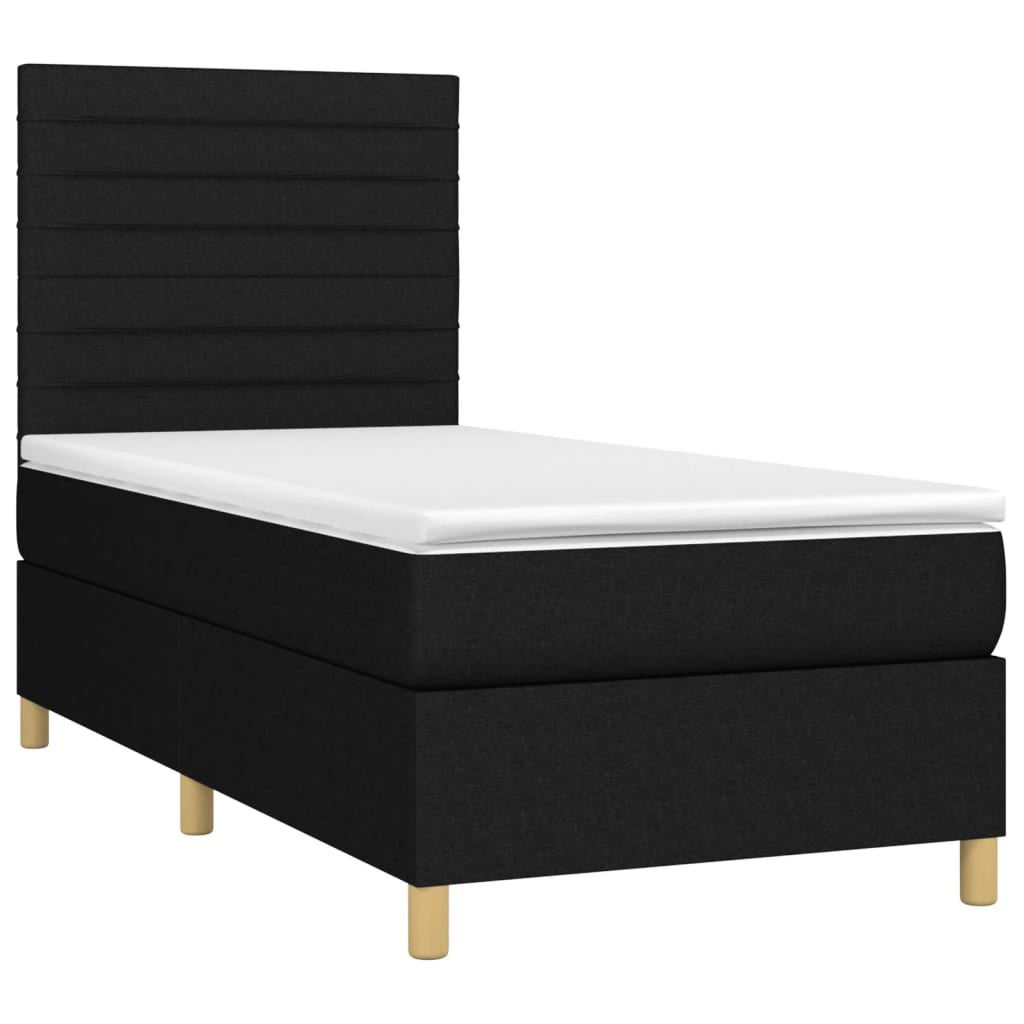 vidaXL Κρεβάτι Boxspring με Στρώμα Μαύρο 90x200 εκ. Υφασμάτινο